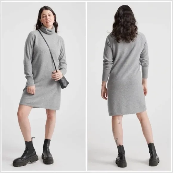 Quince Mongolian Cashmere Turtleneck Sweater Dress in Heather Grey Sz XS Luxury