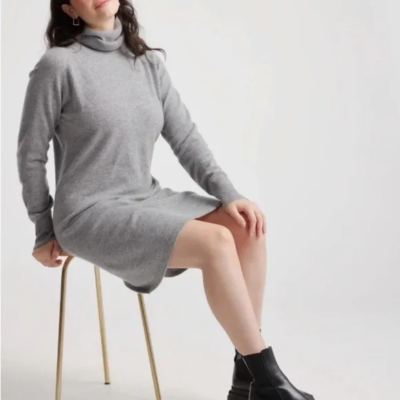 Quince Mongolian Cashmere Turtleneck Sweater Dress in Heather Grey Sz XS Luxury