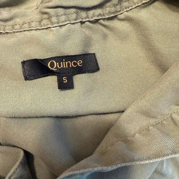 Quince Shirt Dress Women SMALL Olive Green Roll Tab Sleeve Minimalist Capsule