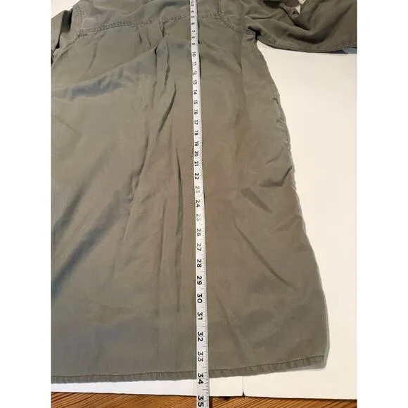 Quince Shirt Dress Women SMALL Olive Green Roll Tab Sleeve Minimalist Capsule