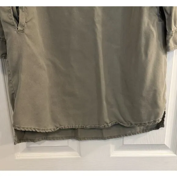 Quince Shirt Dress Women SMALL Olive Green Roll Tab Sleeve Minimalist Capsule