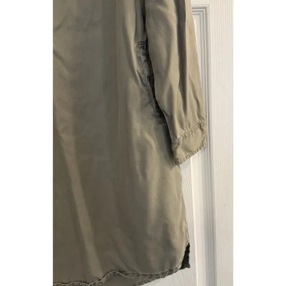 Quince Shirt Dress Women SMALL Olive Green Roll Tab Sleeve Minimalist Capsule