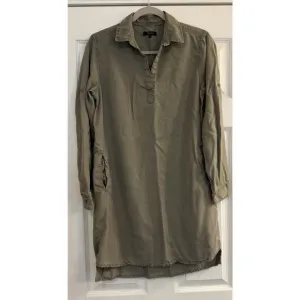 Quince Shirt Dress Women SMALL Olive Green Roll Tab Sleeve Minimalist Capsule