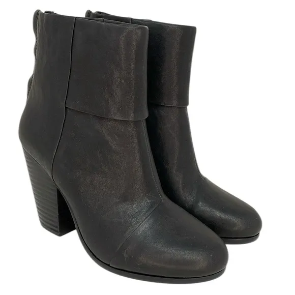 Rag &amp; Bone Booties Black Leather Ankle Boots  Heeled Size 36 or 6