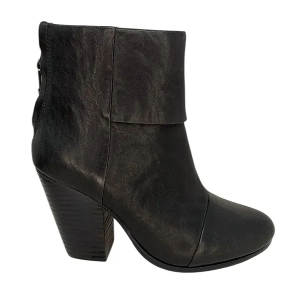 Rag &amp; Bone Booties Black Leather Ankle Boots  Heeled Size 36 or 6