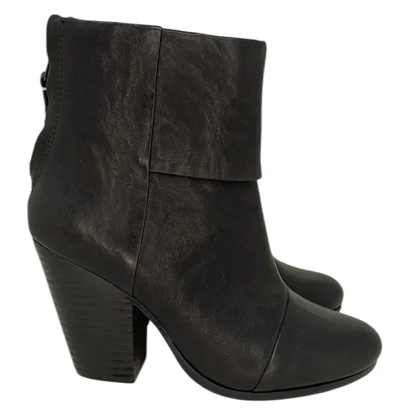 Rag &amp; Bone Booties Black Leather Ankle Boots  Heeled Size 36 or 6