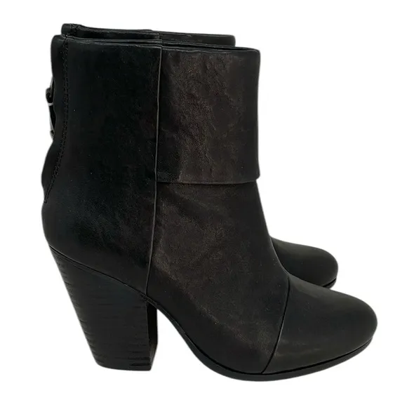 Rag &amp; Bone Booties Black Leather Ankle Boots  Heeled Size 36 or 6