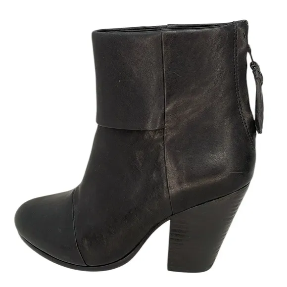 Rag &amp; Bone Booties Black Leather Ankle Boots  Heeled Size 36 or 6