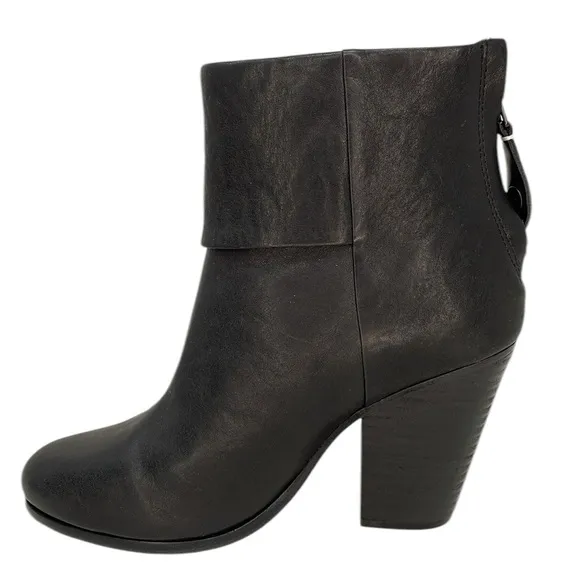 Rag &amp; Bone Booties Black Leather Ankle Boots  Heeled Size 36 or 6