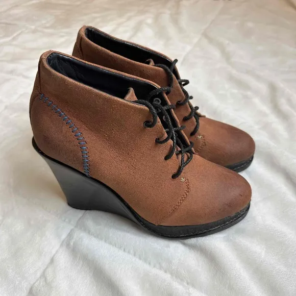 Rag &amp; Bone Brown Suede Lace Up Wedge Ankle Boots Womens Size 7 US