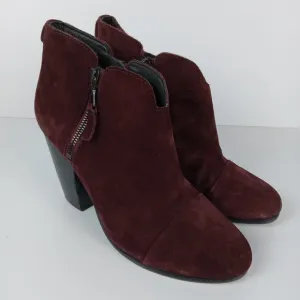 Rag &amp; Bone Margot Ankle Boots Womens Size 7 Burgundy Leather Suede Double Zipper