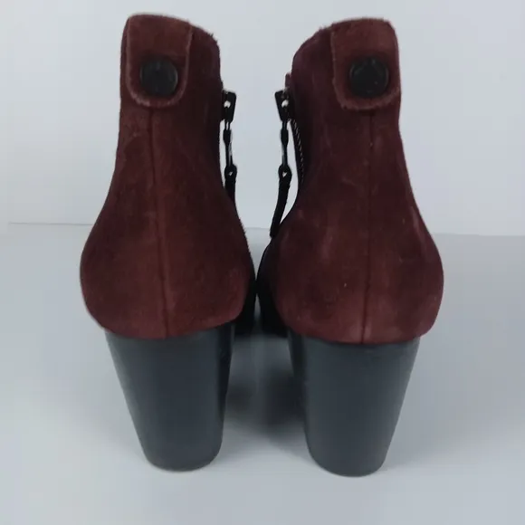 Rag &amp; Bone Margot Ankle Boots Womens Size 7 Burgundy Leather Suede Double Zipper