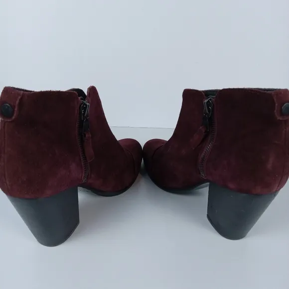 Rag &amp; Bone Margot Ankle Boots Womens Size 7 Burgundy Leather Suede Double Zipper