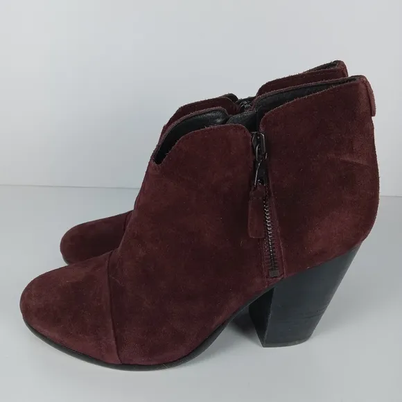 Rag &amp; Bone Margot Ankle Boots Womens Size 7 Burgundy Leather Suede Double Zipper