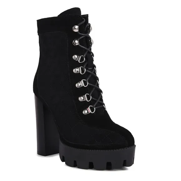 Rag &amp; Co. Black Quilted Yoko Platform Booties Lace Up D-Ring Women’s Size 10