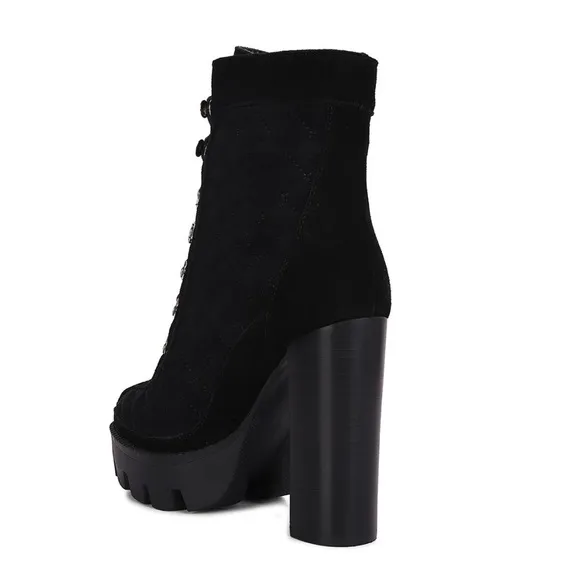 Rag &amp; Co. Black Quilted Yoko Platform Booties Lace Up D-Ring Women’s Size 10