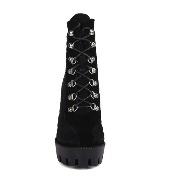 Rag &amp; Co. Black Quilted Yoko Platform Booties Lace Up D-Ring Women’s Size 10