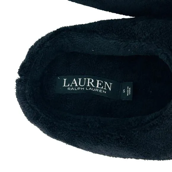 Ralph Lauren Plaid Logo Embroidered Faux Fur Slippers Womens Size Small 6