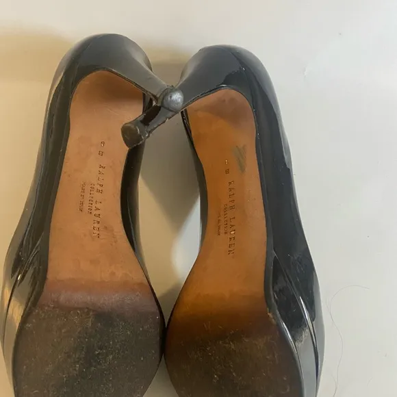 RALPH LAUREN purple label Leah peep toe patent leather shoes black high heels 8M