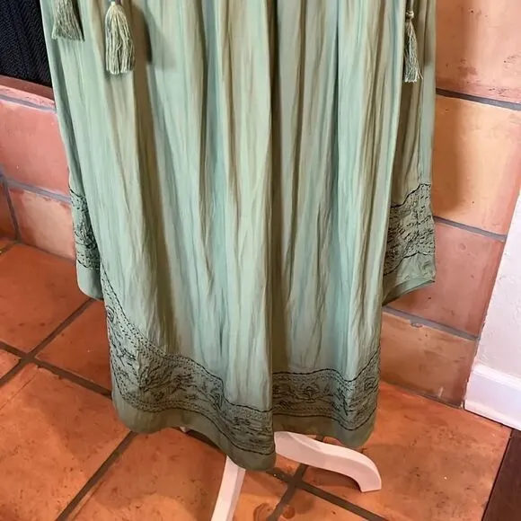 Ramy Brook Avocado/Sage Green Embroidered Hayley Midi Dress, size MEDIUM
