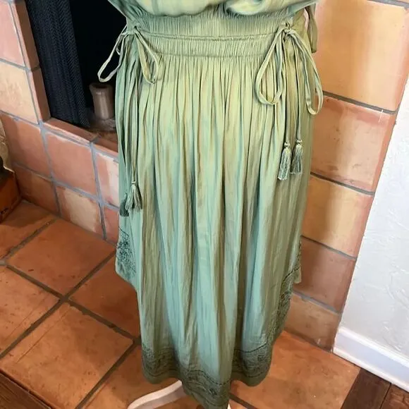 Ramy Brook Avocado/Sage Green Embroidered Hayley Midi Dress, size MEDIUM