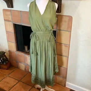 Ramy Brook Avocado/Sage Green Embroidered Hayley Midi Dress, size MEDIUM