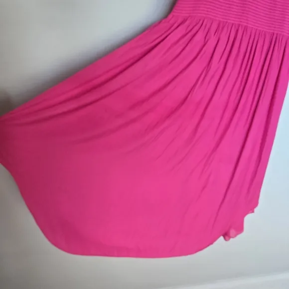 Ramy Brook Fuchsia Audrey Blouson Halter Midi Dress Women's L Minimalist Summer