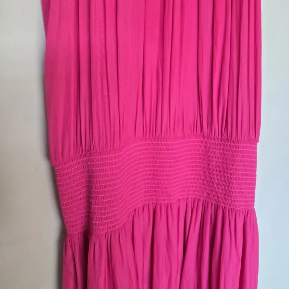 Ramy Brook Fuchsia Audrey Blouson Halter Midi Dress Women's L Minimalist Summer