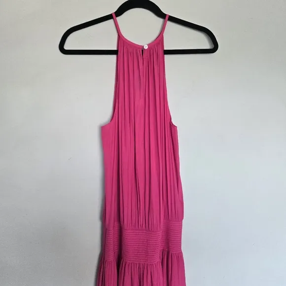 Ramy Brook Fuchsia Audrey Blouson Halter Midi Dress Women's L Minimalist Summer