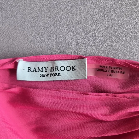 Ramy Brook Fuchsia Audrey Blouson Halter Midi Dress Women's L Minimalist Summer