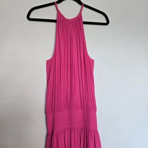 Ramy Brook Fuchsia Audrey Blouson Halter Midi Dress Women's L Minimalist Summer