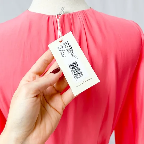 Ramy Brook Reed Long Sleeve Wrap Mini Dress in Petal Coral Pink size XS NWT