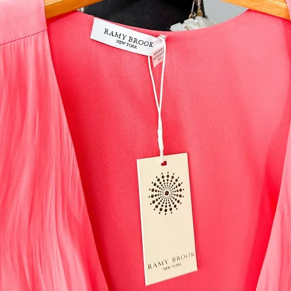 Ramy Brook Reed Long Sleeve Wrap Mini Dress in Petal Coral Pink size XS NWT