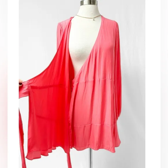 Ramy Brook Reed Long Sleeve Wrap Mini Dress in Petal Coral Pink size XS NWT
