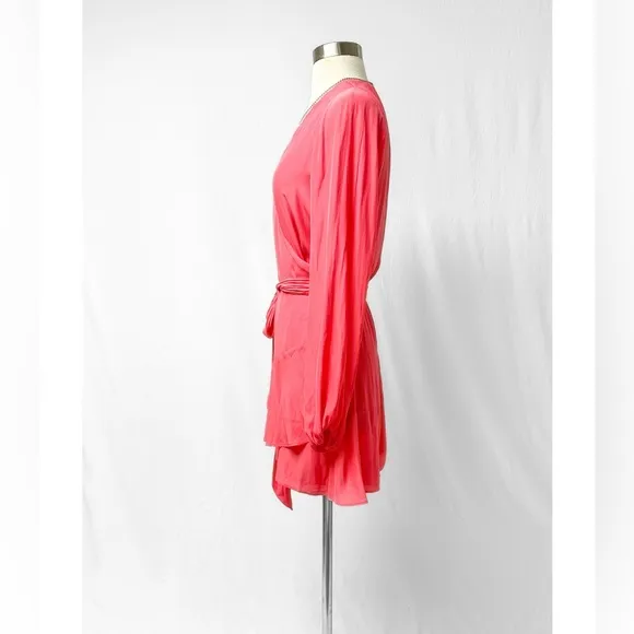 Ramy Brook Reed Long Sleeve Wrap Mini Dress in Petal Coral Pink size XS NWT
