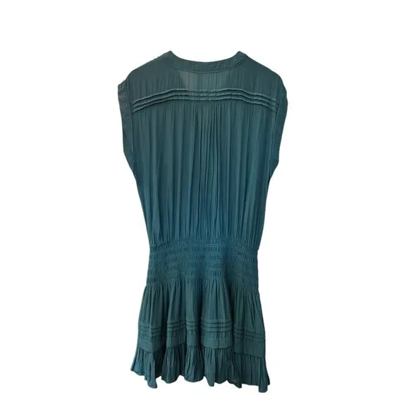 RAMY BROOK Vanessa Smocked Waist Dress L Jewel Blue Mini Short Luxury Statement
