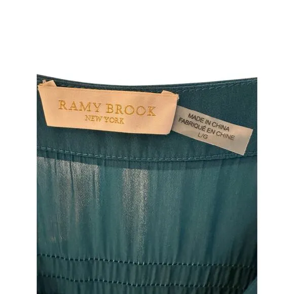 RAMY BROOK Vanessa Smocked Waist Dress L Jewel Blue Mini Short Luxury Statement