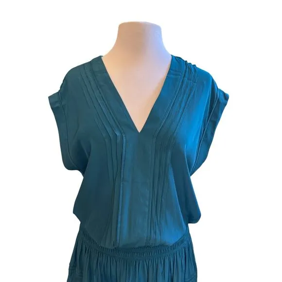 RAMY BROOK Vanessa Smocked Waist Dress L Jewel Blue Mini Short Luxury Statement