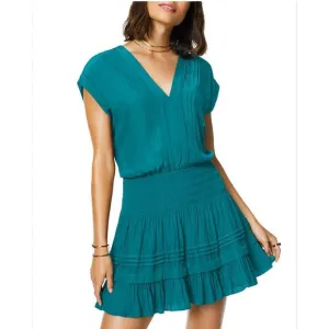 RAMY BROOK Vanessa Smocked Waist Dress L Jewel Blue Mini Short Luxury Statement