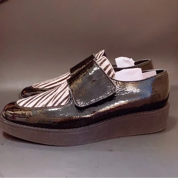 Rare Arche France Steampunk Crinkle Black Patent Leather Zebra Shoes