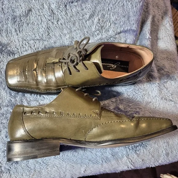 Rare Giorgio Brutini Green Genuine Snakeskin &amp; Leather Oxfords Made In Italy