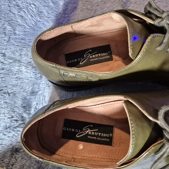 Rare Giorgio Brutini Green Genuine Snakeskin &amp; Leather Oxfords Made In Italy