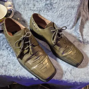 Rare Giorgio Brutini Green Genuine Snakeskin &amp; Leather Oxfords Made In Italy