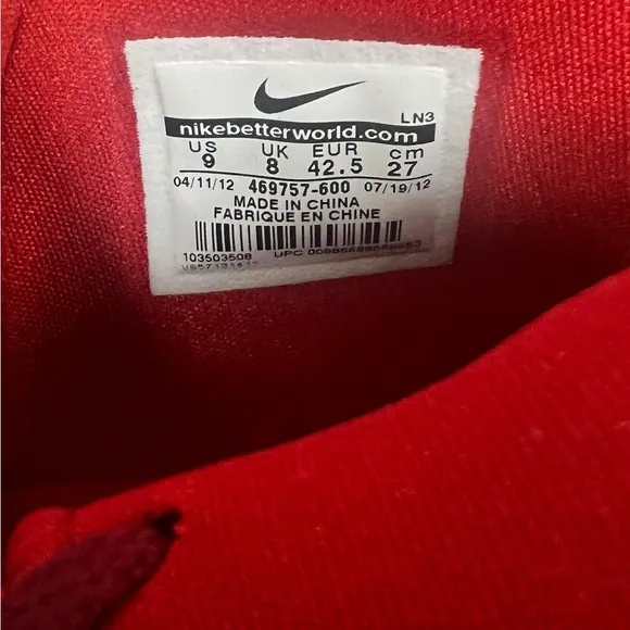 Rare NIKE ZOOM HYPERFUSE 2011 TEAM RED BASKETBALL SHOES PREMIUM Size 9 in EUC