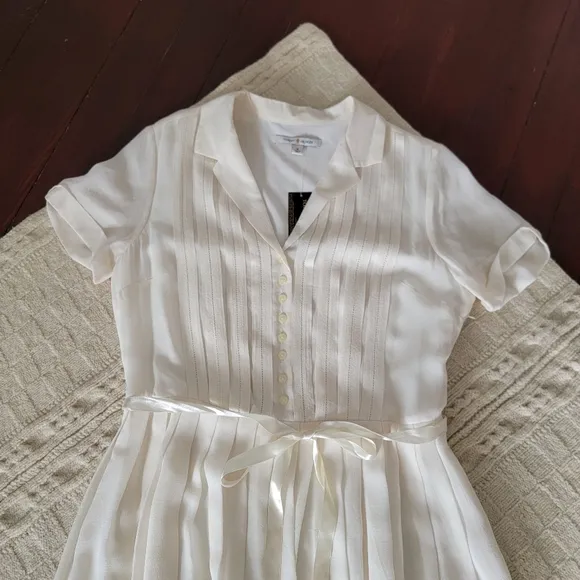 RARE NWT Tommy Hilfiger Crest Collection Silk Pleated Dress size 14 Ivory y2k