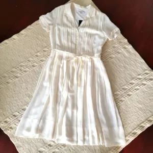 RARE NWT Tommy Hilfiger Crest Collection Silk Pleated Dress size 14 Ivory y2k