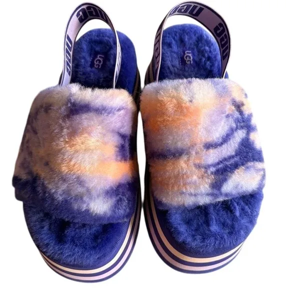 RARE UGG Disco Marble Slingback Violet Night Platform Stripe Sheepskin Slipper 7