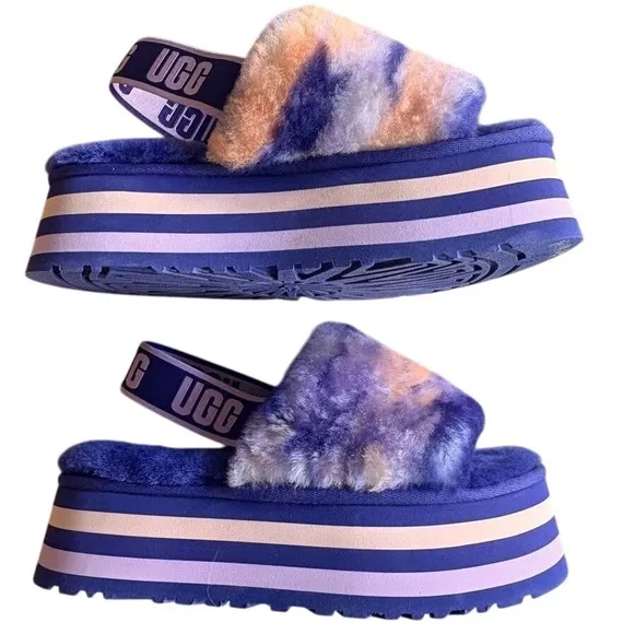RARE UGG Disco Marble Slingback Violet Night Platform Stripe Sheepskin Slipper 7