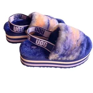 RARE UGG Disco Marble Slingback Violet Night Platform Stripe Sheepskin Slipper 7