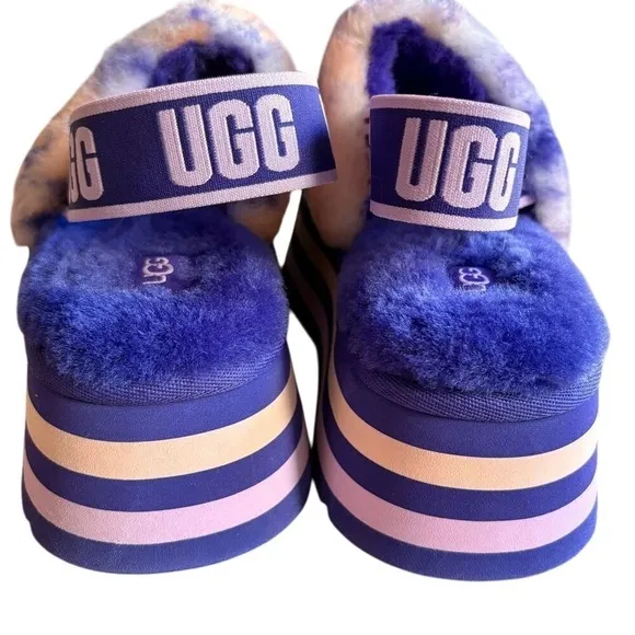 RARE UGG Disco Marble Slingback Violet Night Platform Stripe Sheepskin Slipper 7